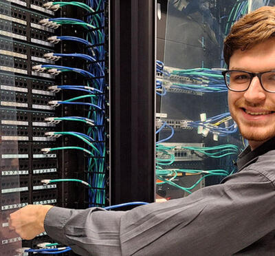 Person working with super computer