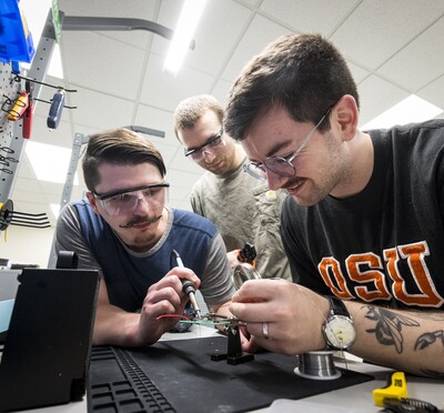 Students working on technology in lab