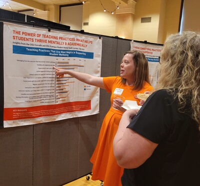 Participants looking at data on mental health