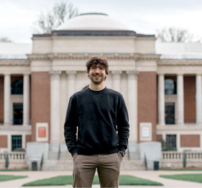 Noah Pragin in front of the MU