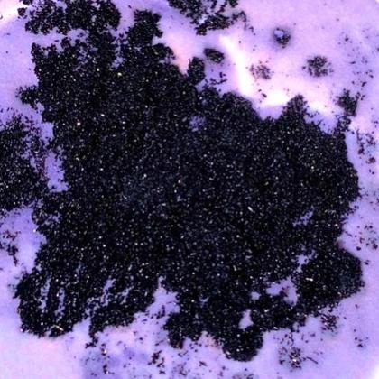 Vanadium, one of the CO2 capture materials, displaying a brilliant deep purple color (image provided by May Nyman, chemistry professor, OSU College of Science).