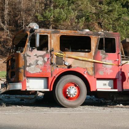 burned fire truck