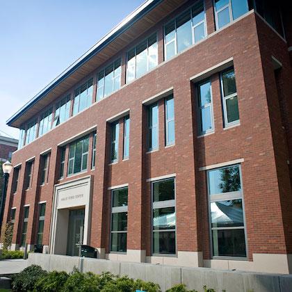 Stock image of the Hallie E. Ford Center, red brick building on OSU campus
