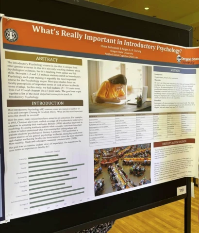 A student's psychology research poster at the Spring Presentation Symposium.