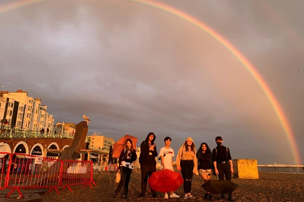 Students with rainbow