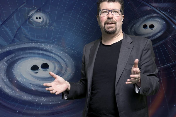 Man in front of gravitational waves