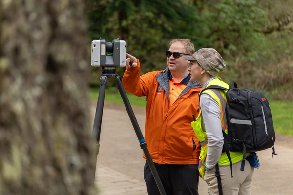 Researchers scanning lodge