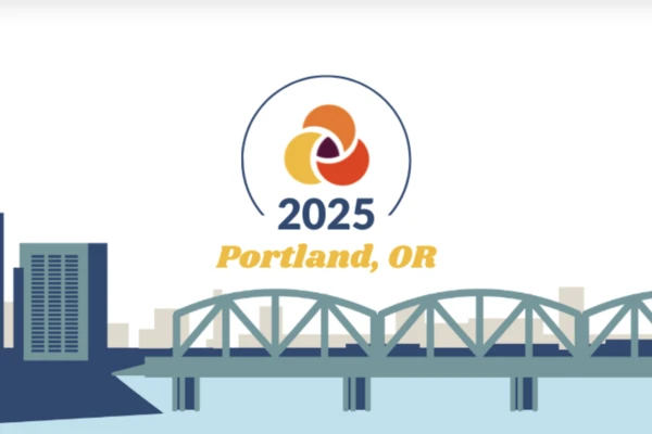 Illustration of the Portland skyline and bridges on the 2025 participatory science conference poster.
