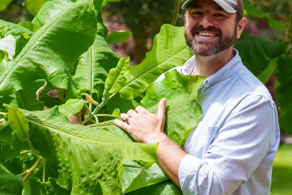 portrait of man with plant