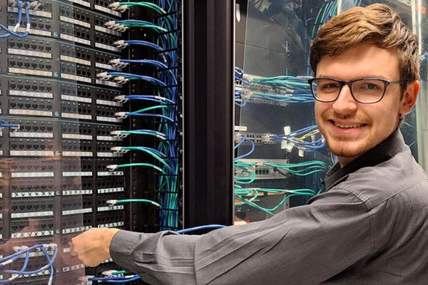 Person working with super computer