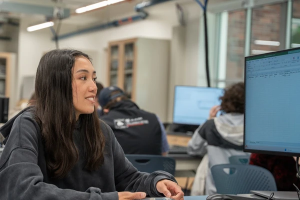 Person sitting by computer monitor
