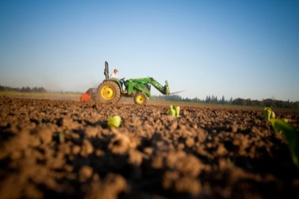Tractor tilling field
