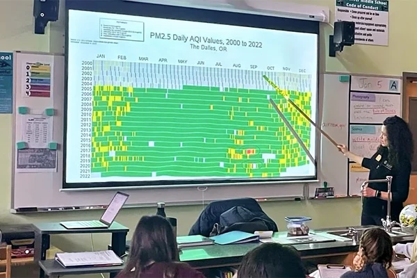 Instructor pointing to screen