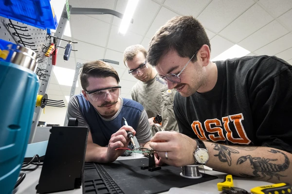 Students working on technology in lab