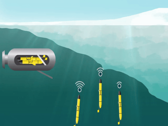 graphic of robots measuring underwater ice shelfs